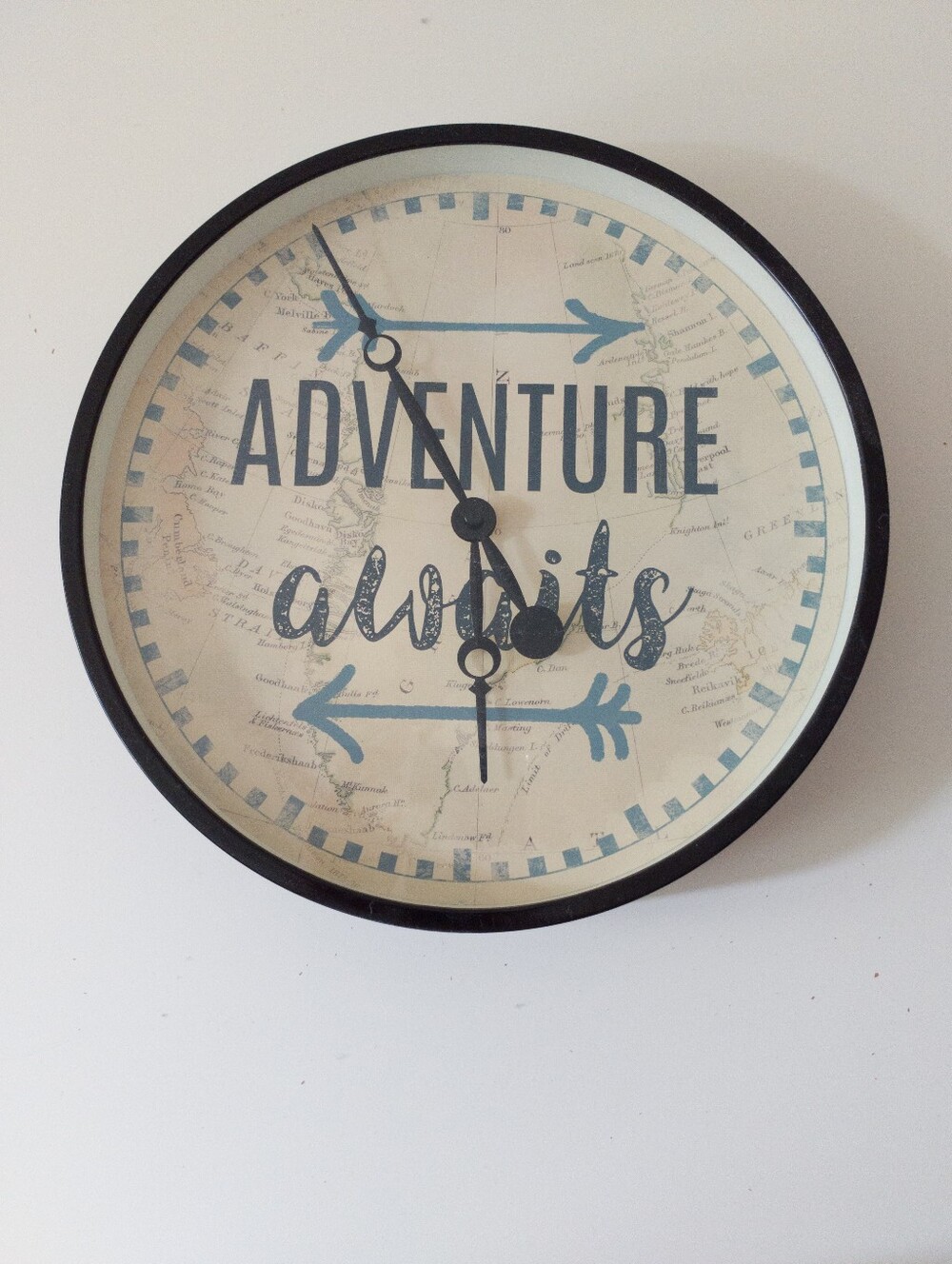 Adventure Awaits Vintage Style World Map Wall Clock Round Frame Quartz Decor